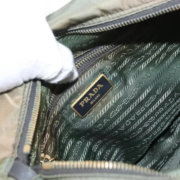 PRADA Shoulder Bag Nylon Khaki Gold Auth 154525 - Picture 11 of 16